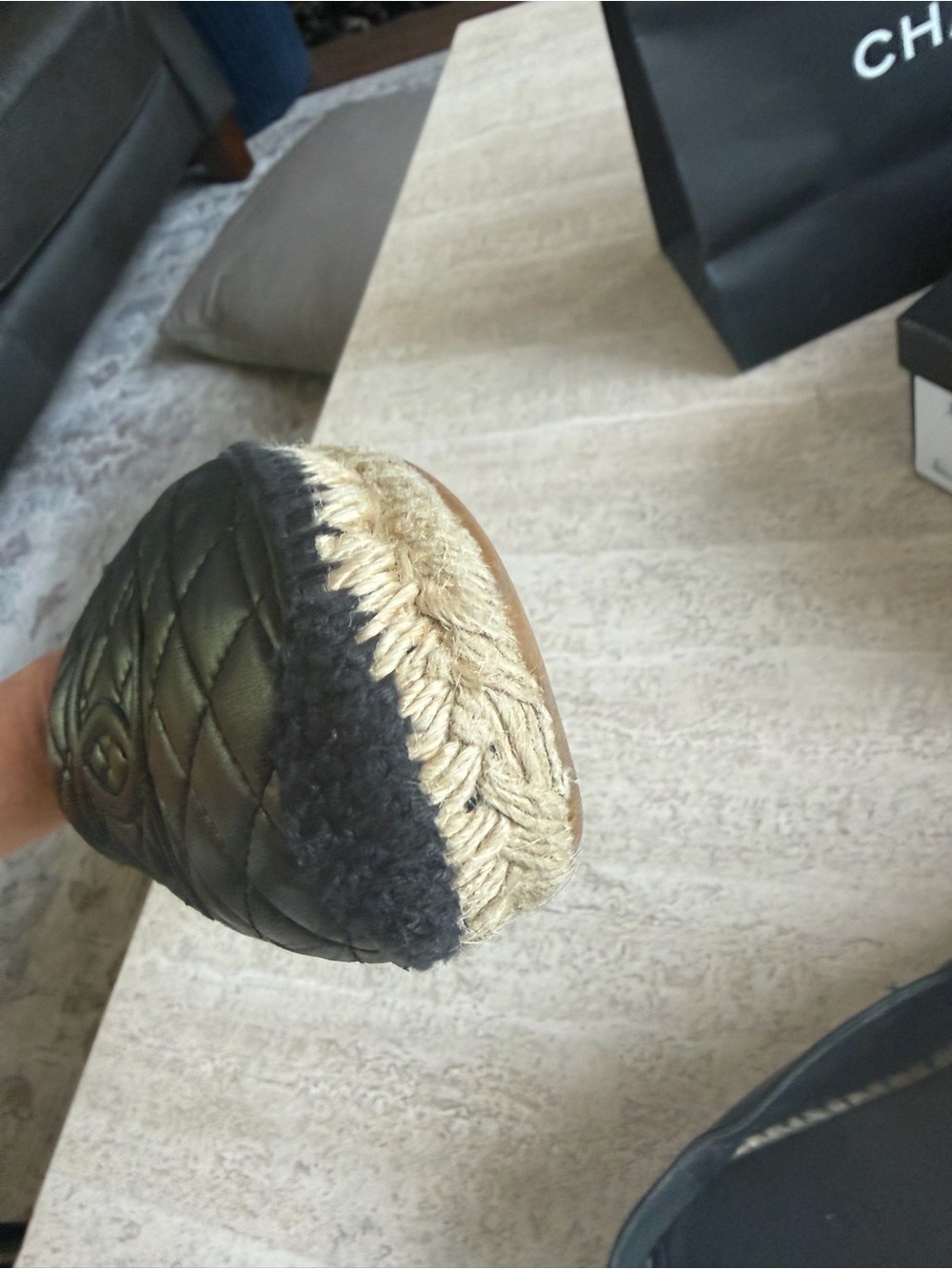 CHANEL Black Quilted Leather Espadrille Flats with CC Logo - Picture 10 of 16